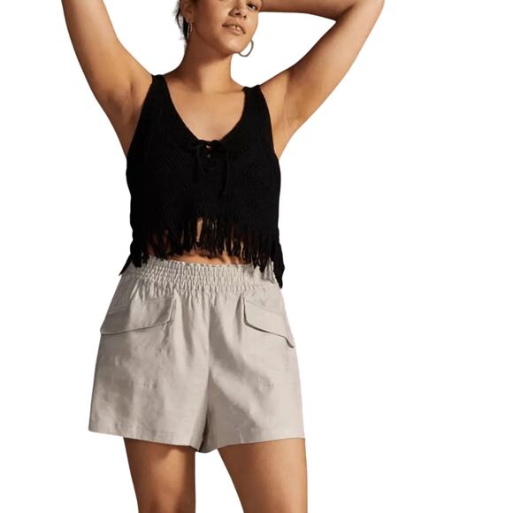 Anthropologie Maeve A-Line Stone Beige Pull On Linen Stretch Shorts Size Small